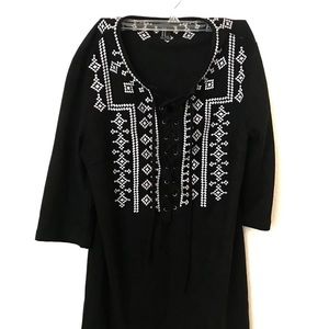 Blk Boho Embroidered Casual Dress